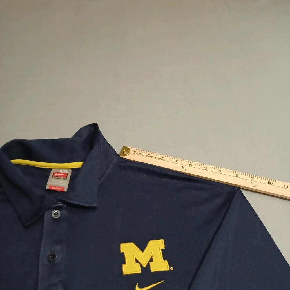 Nike Polo Shirt Mens XXL Navy Michigan Wolverines FIT DRY Short‎ Sleeve Athletic